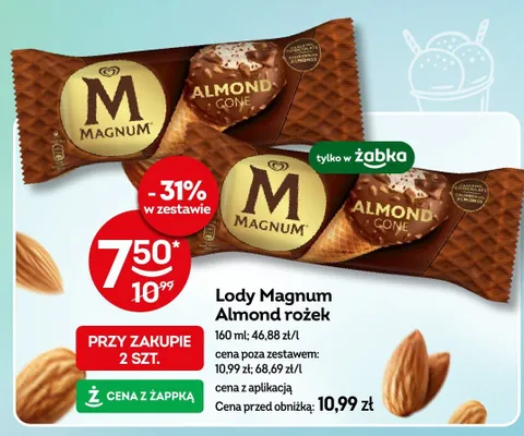 Lody Magnum Almond rożek promocja w Żabka