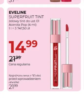 Żelowy tint do ust Superfruit Tint 01 Acerola Pop Eveline promocja w Drogerie Jawa