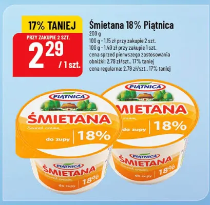 Śmietana Piątnica 18% promocja w POLOmarket