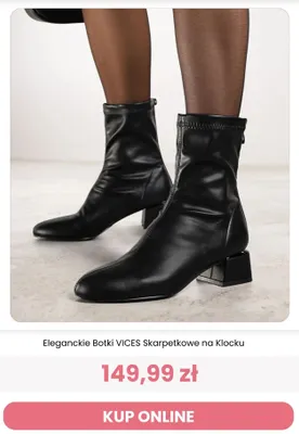 Eleganckie botki Vices skarpetkowe na klocku promocja w Renee