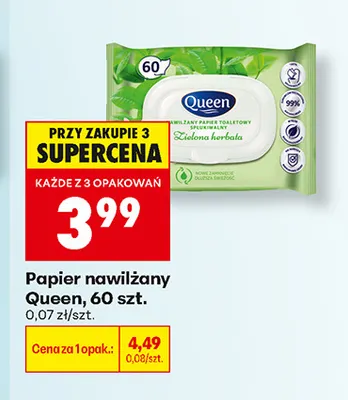 Papier toaletowy nawilżany Queen Zielona herbata promocja w Biedronka