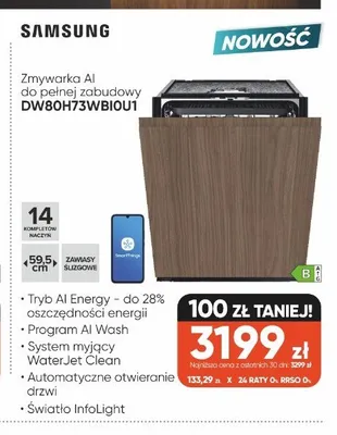 Zmywarka AI do pełnej zabudowy SAMSUNG DW80H73WBIOU1 promocja w Max Elektro