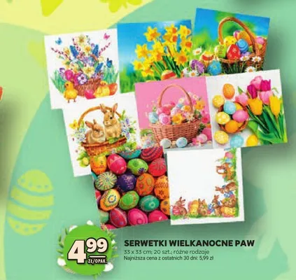 Serwetki wielkanocne PAW 33 x 33 cm, 20 szt., różne rodzaje promocja w Stokrotka