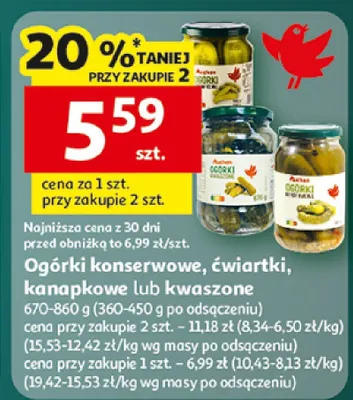 Ogórki konserwowe, ćwiartki, kanapkowe lub korniszony promocja w Auchan