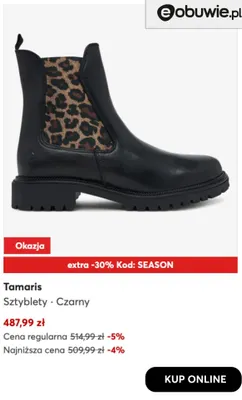 Sztyblety czarne Tamaris promocja w eobuwie.pl