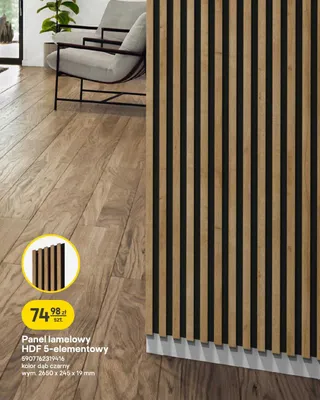 Panel lamelowy HDF 5-elementowy kolor dąb czarny wym. 2650x245x19mm promocja w Castorama