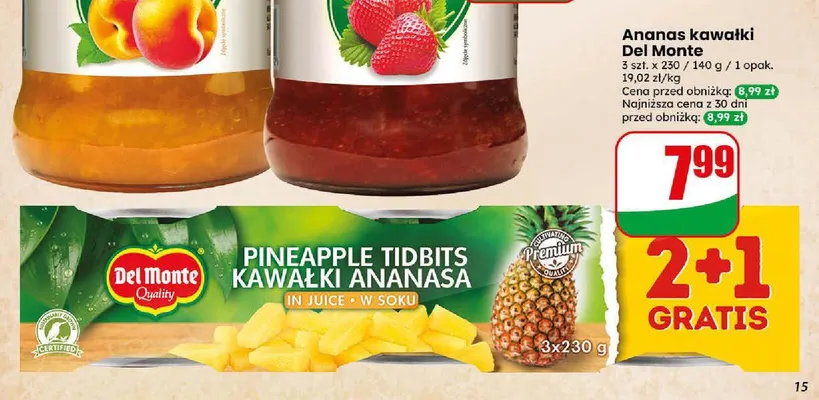 Ananas w puszce kawałki Del Monte 3-pak promocja w Dino
