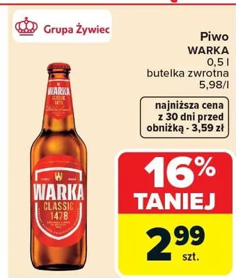 Piwo Warka Classic promocja w Carrefour