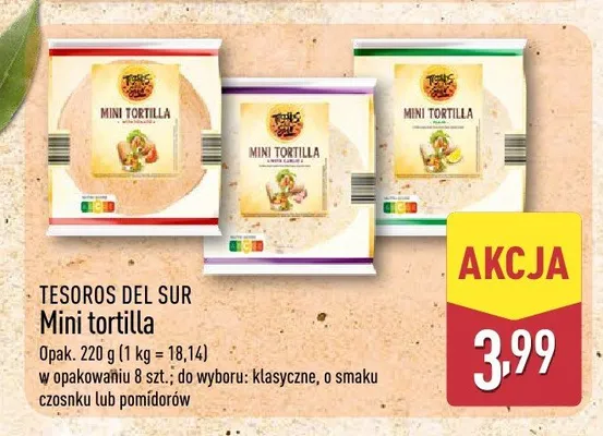 Mini tortilla o smaku czosnku Tesoros del Sur promocja w Aldi