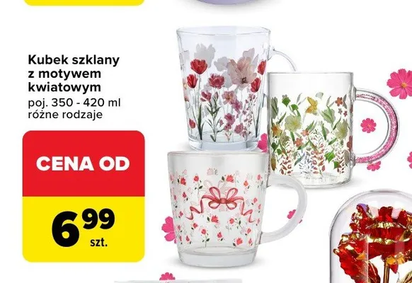 Kubek szklany z motywem kwiatowym promocja w Carrefour Market
