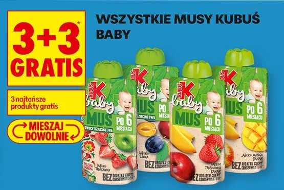 Wszystkie musy Kubuś Baby 3+3 GRATIS promocja w Biedronka
