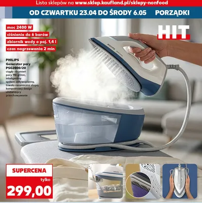 Generator pary PSG2800/20 ciągły strumień pary 110 g/min, inteligentny system antywapnienny, trwała ceramiczna stopa, kompaktowy design ułatwiający przechowywanie promocja w Kaufland