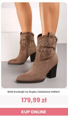 Botki kowbojki na słupku ozdobione haftem Reneé promocja w Renee