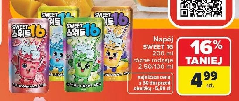 Napój Sweet 16 Green Grape Ade promocja w Carrefour