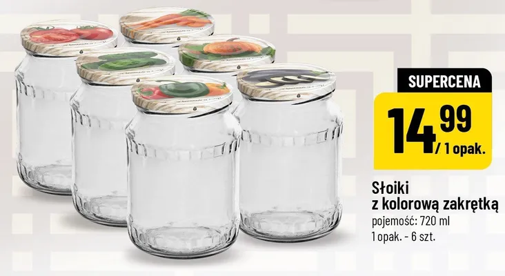 Słoiki z kolorową zakrętką 6-pak 720ml promocja w POLOmarket
