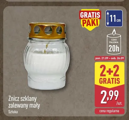 Znicz szklany zalewany mały promocja w Aldi