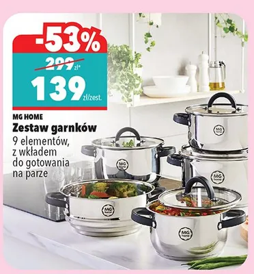 Zestaw garnków 9 elementów, z wkładem do gotowania na parze promocja w Biedronka