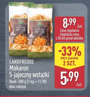 Makaron 5-jajeczny wstążki Landfreude promocja w Aldi