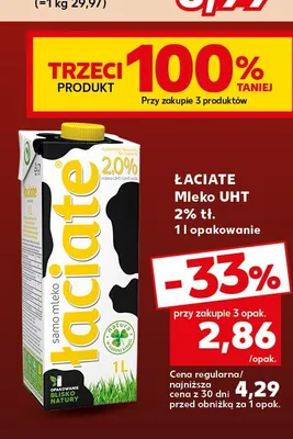 Mleko UHT Łaciate 2% promocja w Kaufland