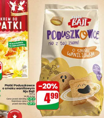 Płatki Poduszkowce o smaku waniliowym Nju Bajt promocja w Dino