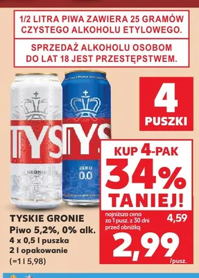 Piwo Tyskie Gronie 4-pak 500 ml promocja w Kaufland
