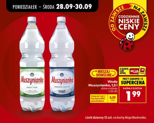 Woda gazowana Muszynianka średnionasycona CO2 promocja w Biedronka