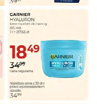 Krem-sorbet do twarzy Hyaluron Garnier promocja w Drogerie Jawa