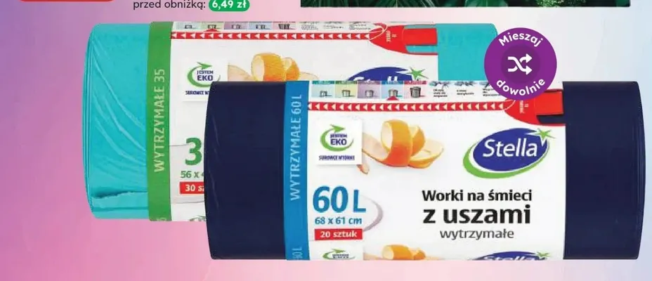 Worki na śmieci z uszami Stella 60 l promocja w Dino