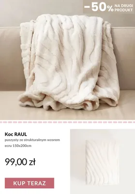 Koc RAUL puszysty ze strukturalnym wzorem ecru 150x200 cm promocja w Homla