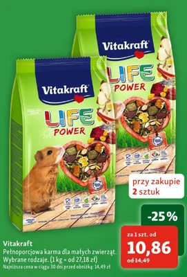 Pełnoporcjowa karma dla małych zwierząt Vitakraft Life Power promocja w MAXI ZOO