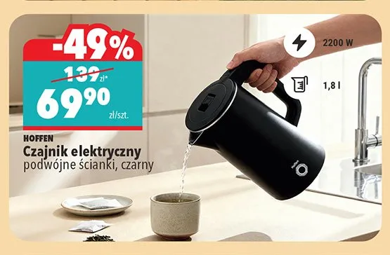Czajnik elektryczny Hoffen podwójne ścianki czarny promocja w Biedronka
