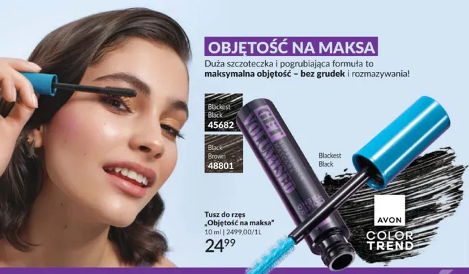Tusz do rzęs Avon Color Trend Objętość na maksa Blackest Black promocja w AVON