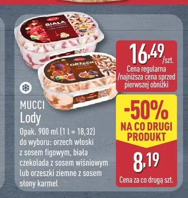 Lody biała czekolada z sosem wiśniowym Mucci promocja w Aldi