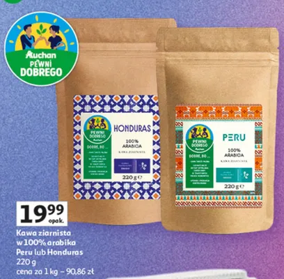 Kawa ziarnista w 100% arabika Peru lub Honduras promocja w Auchan