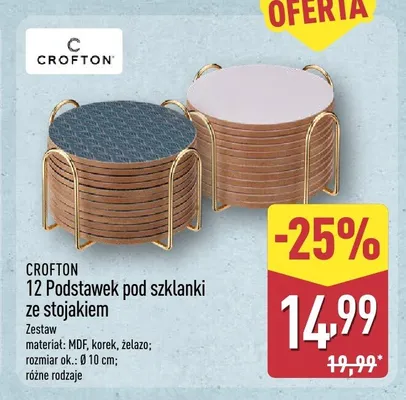 Podstawki pod szklanki ze stojakiem Crofton 12-pak promocja w Aldi