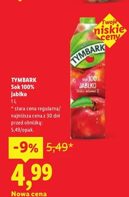 Sok 100% jabłko Tymbark promocja w Lidl