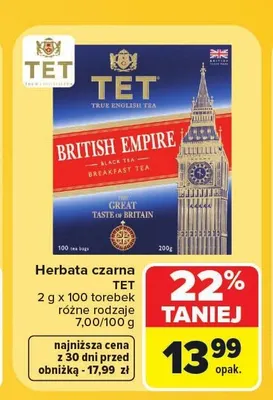 Herbata czarna TET British Empire promocja w Carrefour