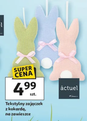 Tekstylny zajączek z kokardą, na zawiesze promocja w Auchan