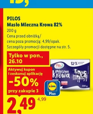 Masło Mleczna Krowa Pilos 82% promocja w Lidl