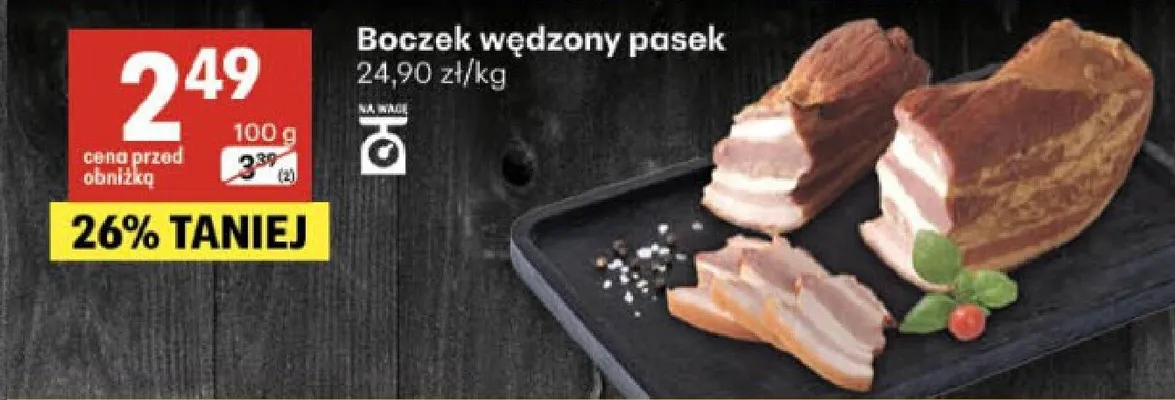 Boczek wędzony pasek promocja w Delikatesy Centrum