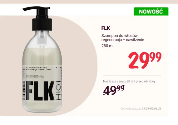 Szampon do włosów regeneracja + nawilżenie FLK promocja w Rossmann