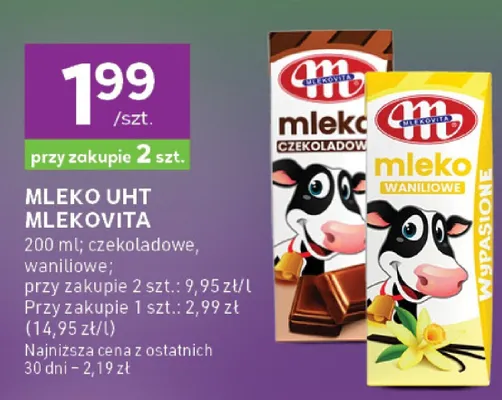 Mleko UHT czekoladowe, waniliowe promocja w Stokrotka