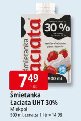 Śmietanka Łaciata UHT 30% promocja w Leclerc