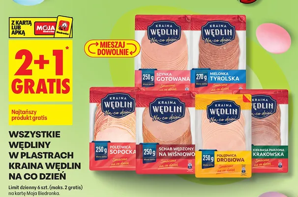 Wszystkie wędliny w plastrach Na Co Dzień 2+1 GRATIS promocja w Biedronka