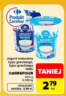 Jogurt naturalny typu greckiego Carrefour promocja w Carrefour Market