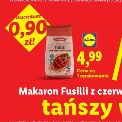 Makaron Fusilli z czerwonej soczewicy Combino promocja w Lidl