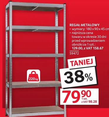 Regał metalowy 180x90x45cm 59472 promocja w Selgros