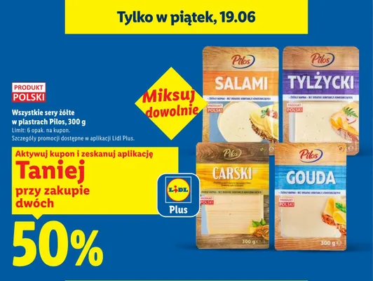 Ser żółty Tylżycki w plastrach Pilos promocja w Lidl