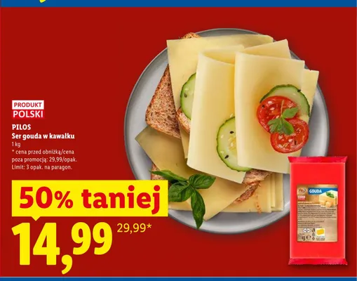 Ser gouda w kawałku Pilos promocja w Lidl