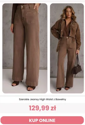 Szerokie jeansy High Waist z bawełny Renee promocja w Renee